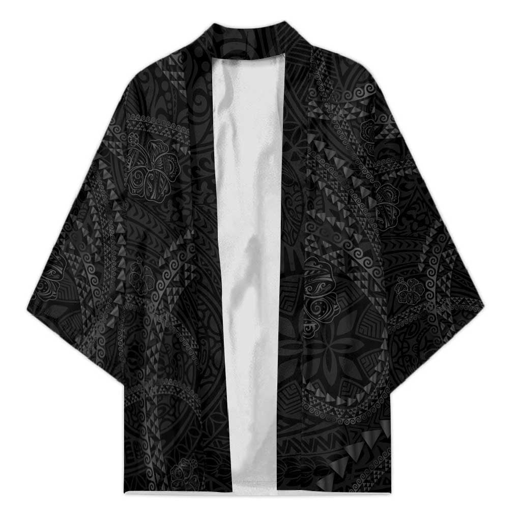 Hawaiian Kakau Art and Hisbiscus Tattoo Kimono Tribal Pattern-Black Gradient Style - Polynesian Pride