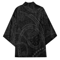 Hawaiian Kakau Art and Hisbiscus Tattoo Kimono Tribal Pattern-Black Gradient Style - Polynesian Pride