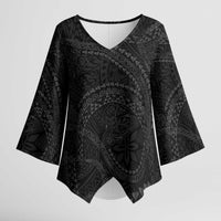Hawaiian Kakau Art and Hisbiscus Tattoo Kimono Sleeve Blouse Tribal Pattern-Black Gradient Style - Polynesian Pride