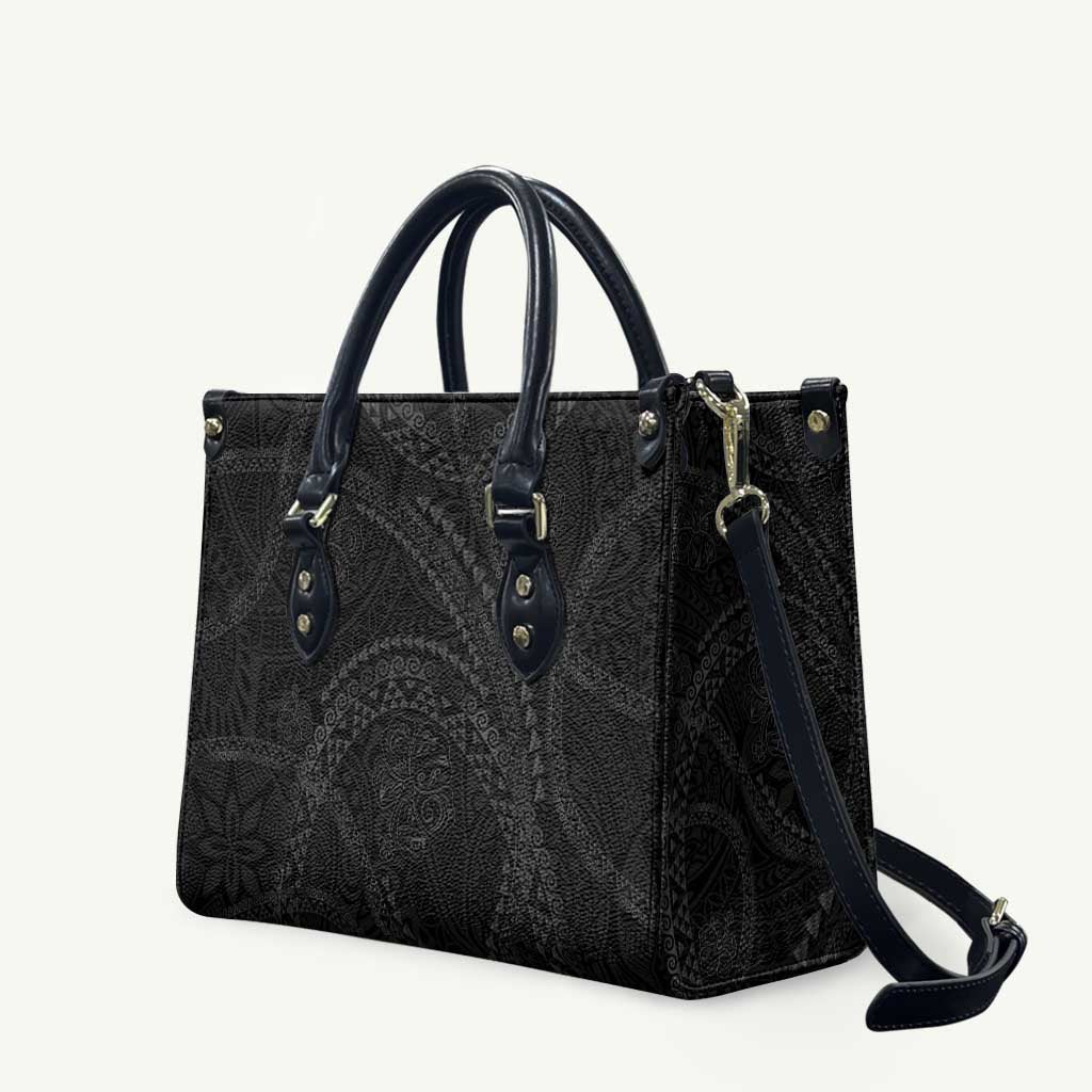 Hawaiian Kakau Art and Hisbiscus Tattoo Leather Bag Tribal Pattern-Black Gradient Style - Polynesian Pride