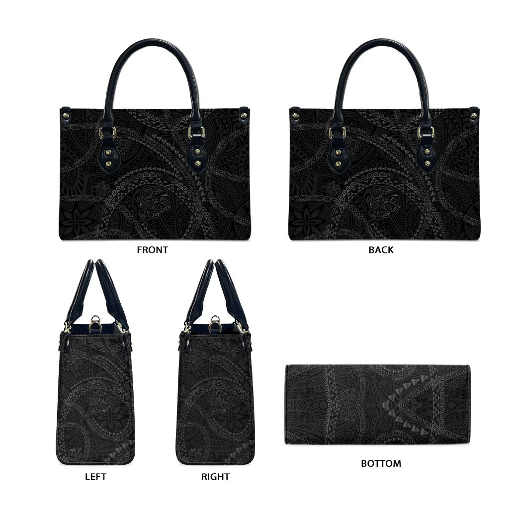 Hawaiian Kakau Art and Hisbiscus Tattoo Leather Bag Tribal Pattern-Black Gradient Style - Polynesian Pride