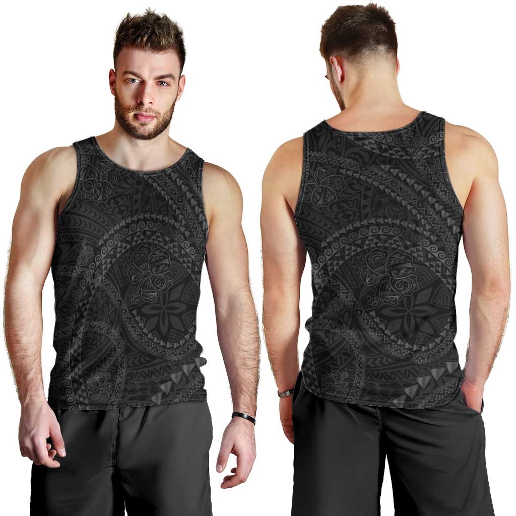 Hawaiian Kakau Art and Hisbiscus Tattoo Men Tank Top Tribal Pattern-Black Gradient Style - Polynesian Pride