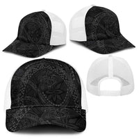 Hawaiian Kakau Art and Hisbiscus Tattoo Mesh Trucker Cap Tribal Pattern-Black Gradient Style - Polynesian Pride