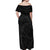 Hawaiian Kakau Art and Hisbiscus Tattoo Off Shoulder Maxi Dress Tribal Pattern-Black Gradient Style - Polynesian Pride
