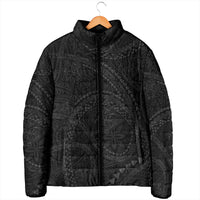 Hawaiian Kakau Art and Hisbiscus Tattoo Padded Jacket Tribal Pattern-Black Gradient Style - Polynesian Pride