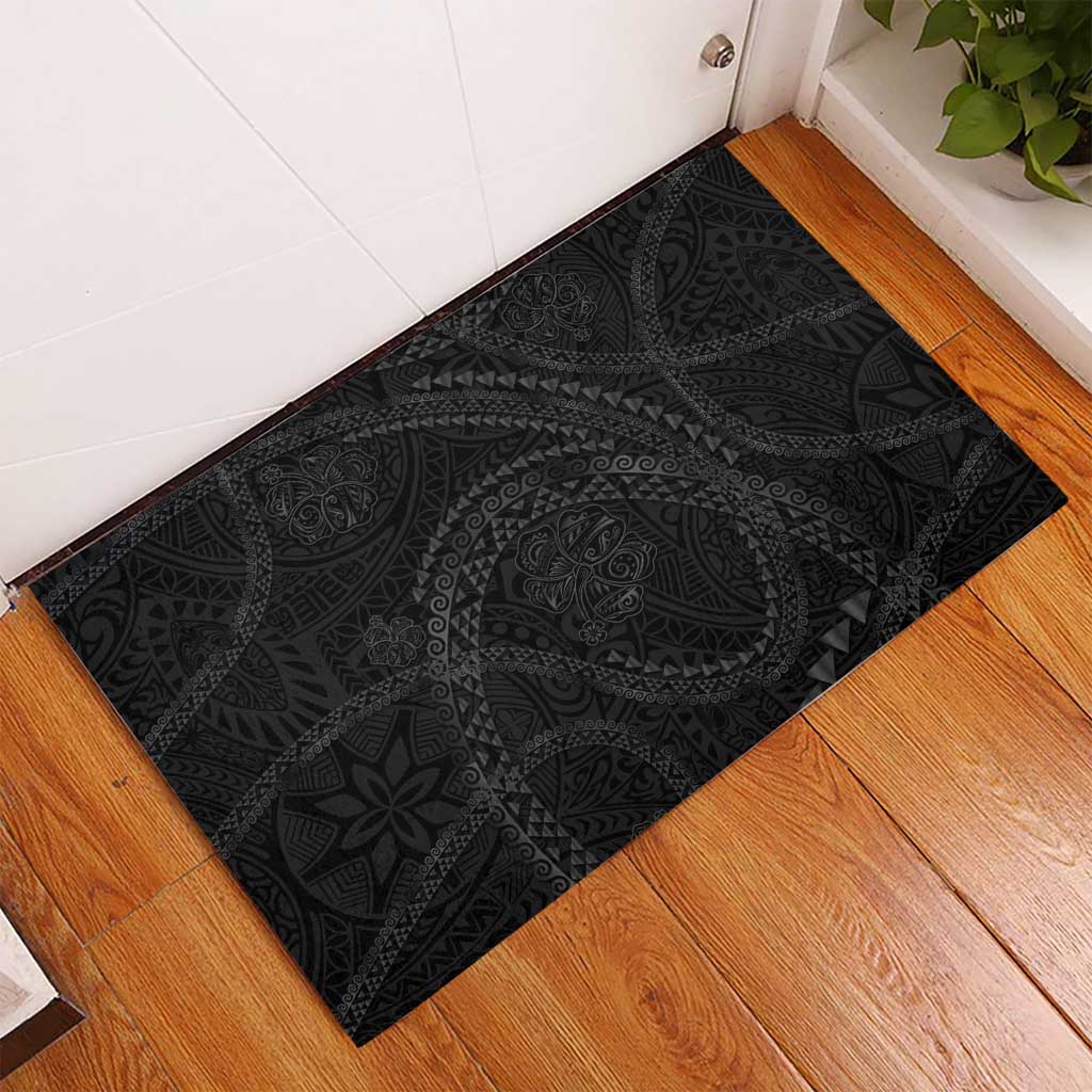 Hawaiian Kakau Art and Hisbiscus Tattoo Rubber Doormat Tribal Pattern-Black Gradient Style - Polynesian Pride
