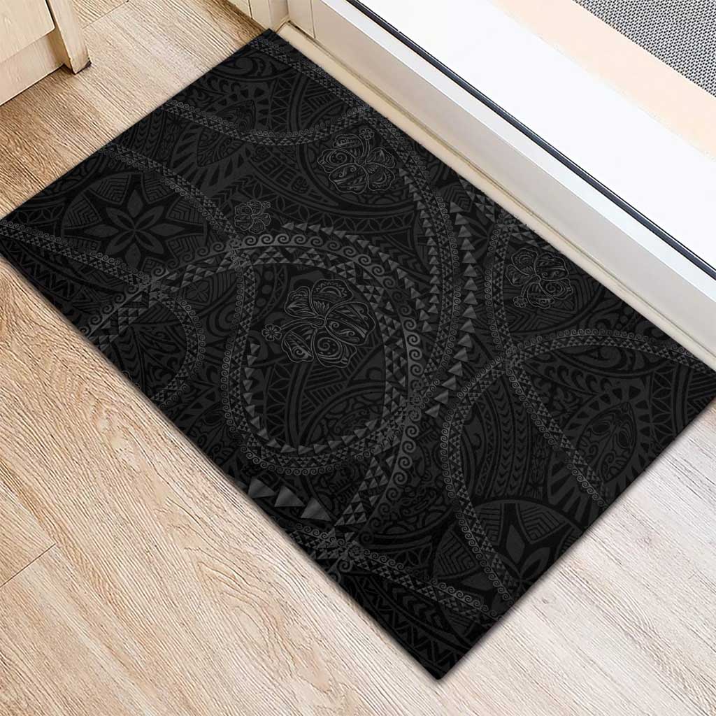 Hawaiian Kakau Art and Hisbiscus Tattoo Rubber Doormat Tribal Pattern-Black Gradient Style - Polynesian Pride