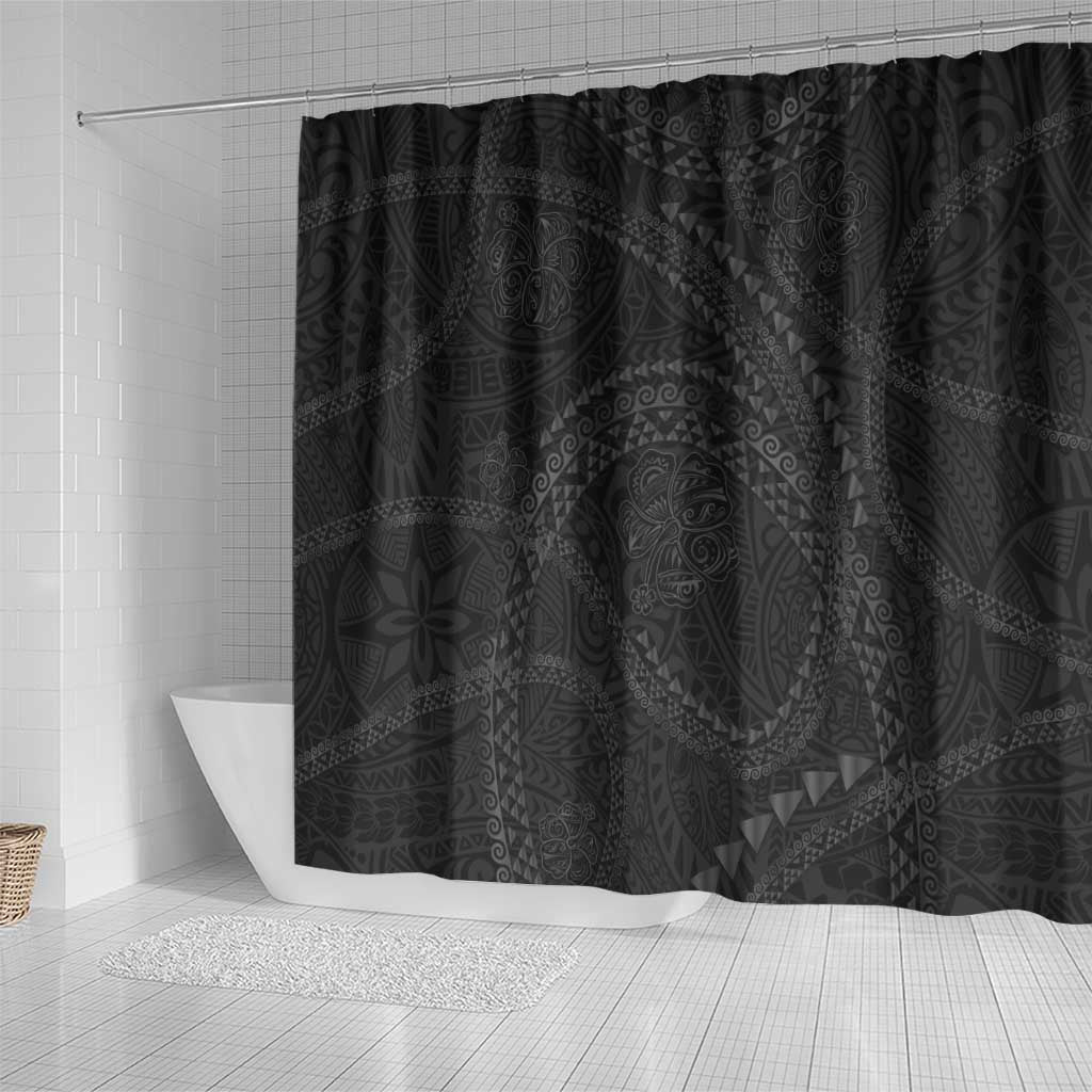 Hawaiian Kakau Art and Hisbiscus Tattoo Shower Curtain Tribal Pattern-Black Gradient Style - Polynesian Pride