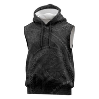 Hawaiian Kakau Art and Hisbiscus Tattoo Sleeveless Hoodie Tribal Pattern-Black Gradient Style - Polynesian Pride