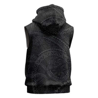 Hawaiian Kakau Art and Hisbiscus Tattoo Sleeveless Hoodie Tribal Pattern-Black Gradient Style - Polynesian Pride