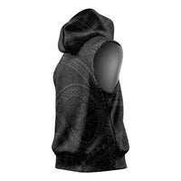 Hawaiian Kakau Art and Hisbiscus Tattoo Sleeveless Hoodie Tribal Pattern-Black Gradient Style - Polynesian Pride