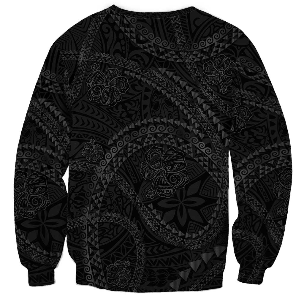Hawaiian Kakau Art and Hisbiscus Tattoo Sweatshirt Tribal Pattern-Black Gradient Style - Polynesian Pride