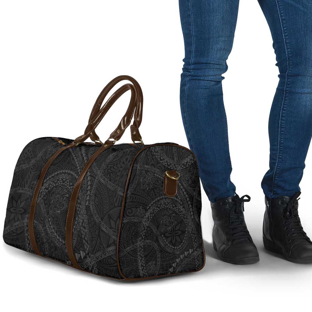 Hawaiian Kakau Art and Hisbiscus Tattoo Travel Bag Tribal Pattern-Black Gradient Style - Polynesian Pride