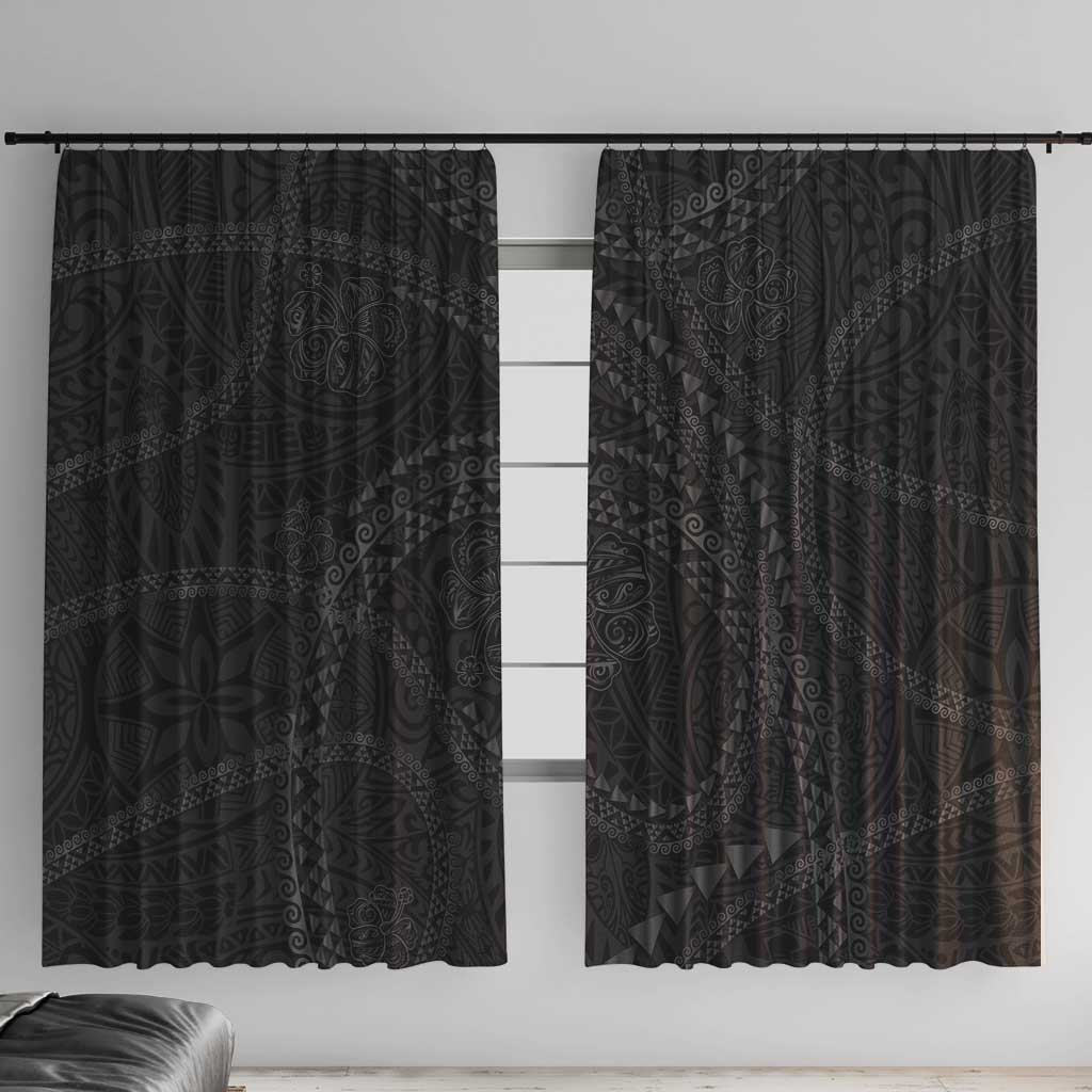 Hawaiian Kakau Art and Hisbiscus Tattoo Window Curtain Tribal Pattern-Black Gradient Style - Polynesian Pride
