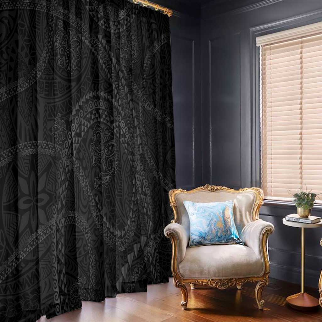 Hawaiian Kakau Art and Hisbiscus Tattoo Window Curtain Tribal Pattern-Black Gradient Style - Polynesian Pride