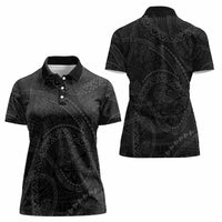 Hawaiian Kakau Art and Hisbiscus Tattoo Women Polo Shirt Tribal Pattern-Black Gradient Style - Polynesian Pride