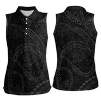 Hawaiian Kakau Art and Hisbiscus Tattoo Women Sleeveless Polo Shirt Tribal Pattern-Black Gradient Style - Polynesian Pride
