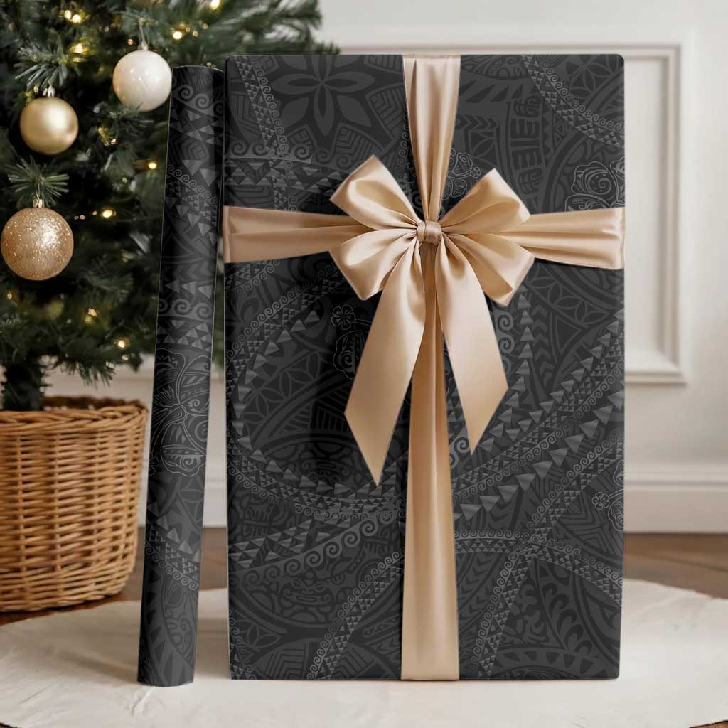 Hawaiian Kakau Art and Hisbiscus Tattoo Wrapping Paper Tribal Pattern-Black Gradient Style - Polynesian Pride