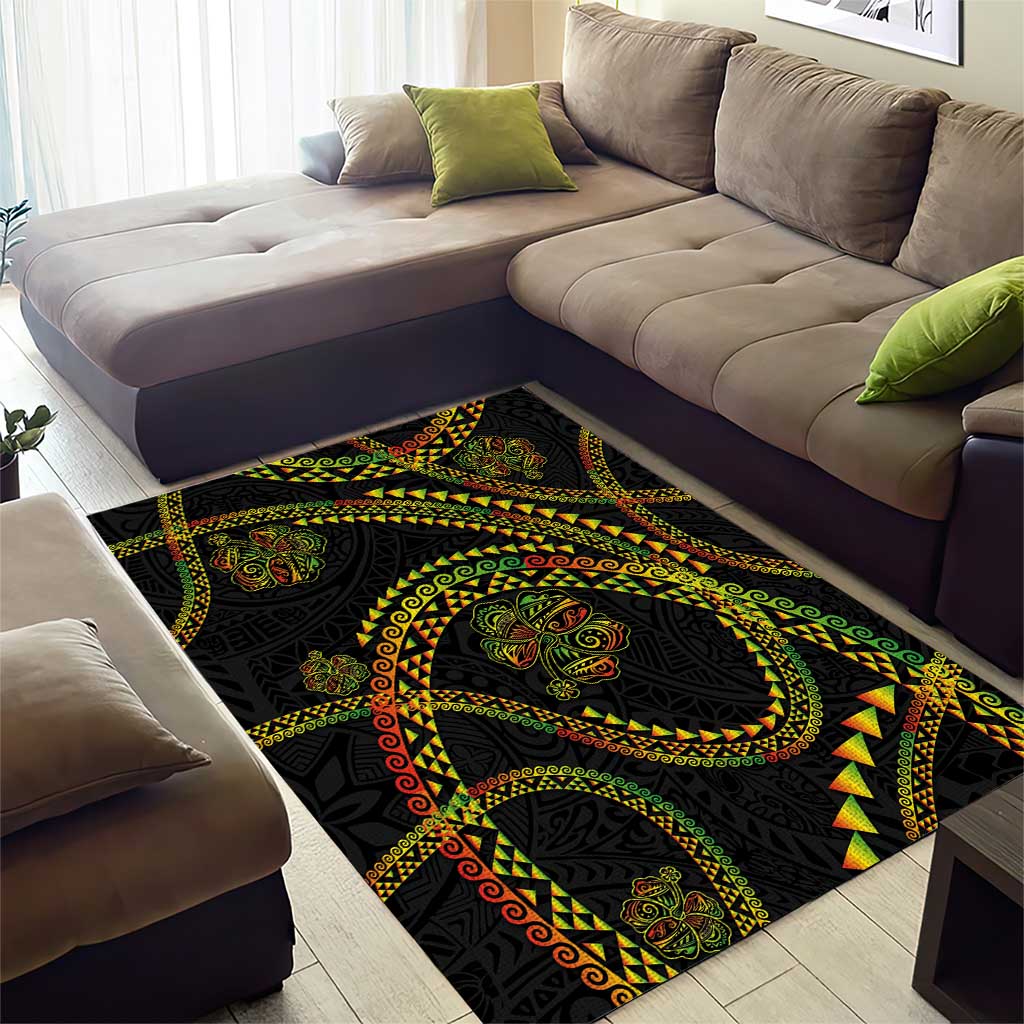 Hawaiian Kakau Art and Hisbiscus Tattoo Area Rug Tribal Pattern-Reggae Style - Polynesian Pride
