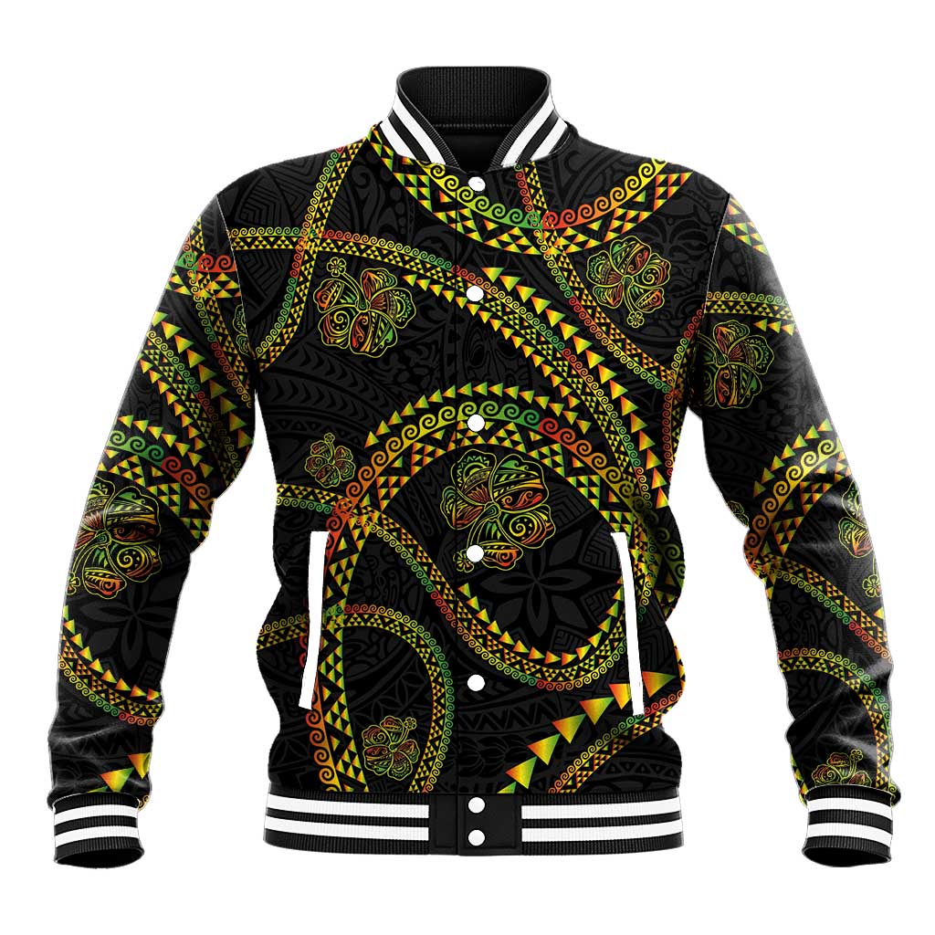 Hawaiian Kakau Art and Hisbiscus Tattoo Baseball Jacket Tribal Pattern-Reggae Style - Polynesian Pride