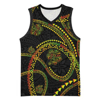 Hawaiian Kakau Art and Hisbiscus Tattoo Basketball Jersey Tribal Pattern-Reggae Style - Polynesian Pride