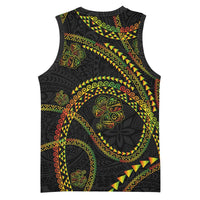 Hawaiian Kakau Art and Hisbiscus Tattoo Basketball Jersey Tribal Pattern-Reggae Style - Polynesian Pride