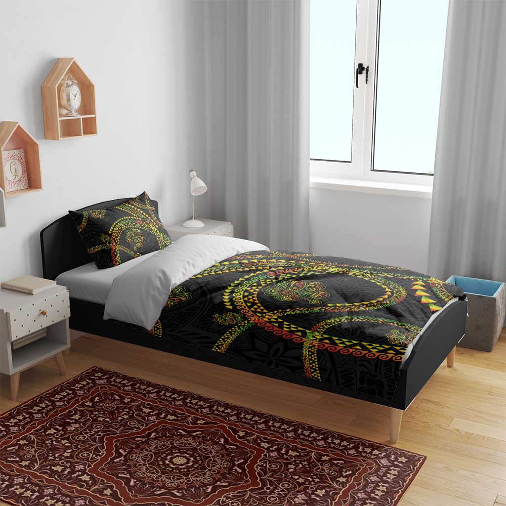 Hawaiian Kakau Art and Hisbiscus Tattoo Bedding Set Tribal Pattern-Reggae Style - Polynesian Pride