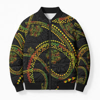 Hawaiian Kakau Art and Hisbiscus Tattoo Bomber Puffer Jacket Tribal Pattern-Reggae Style - Polynesian Pride