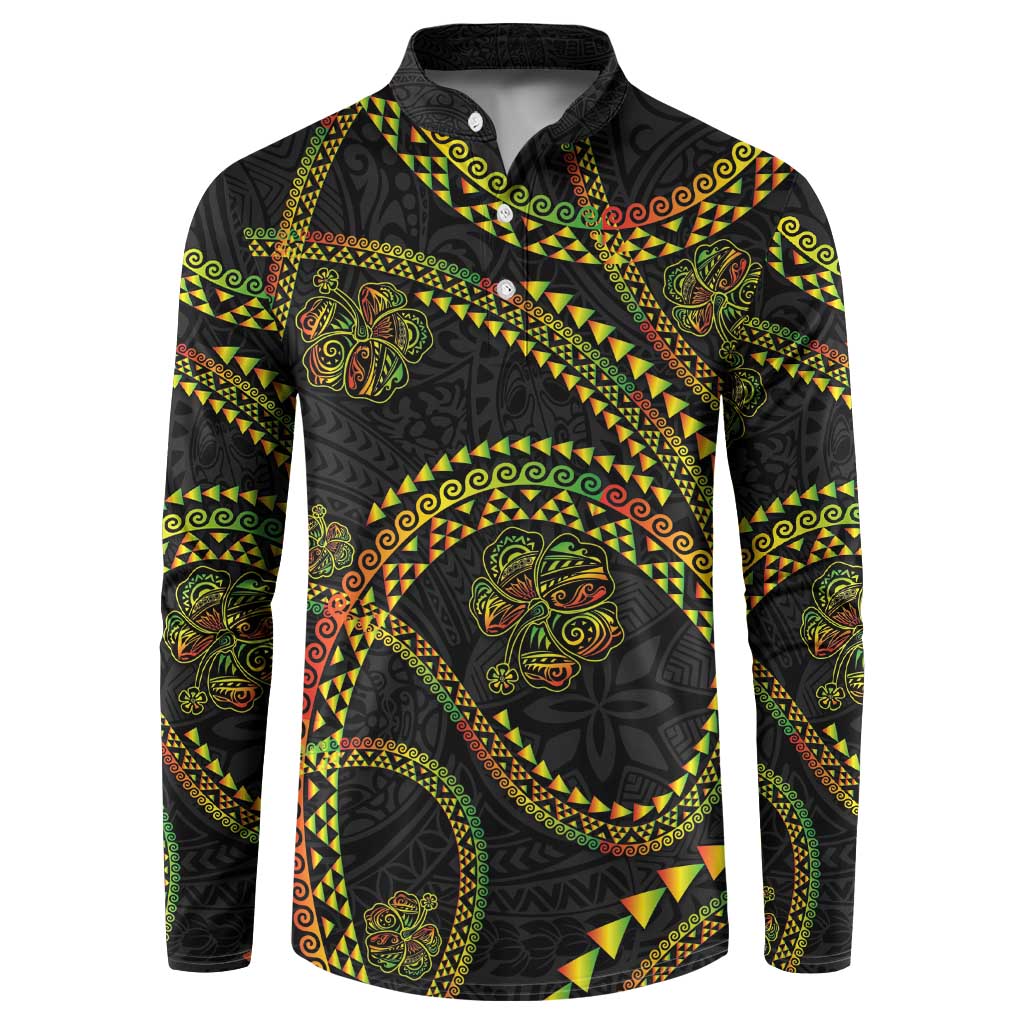Hawaiian Kakau Art and Hisbiscus Tattoo Button Sweatshirt Tribal Pattern-Reggae Style - Polynesian Pride