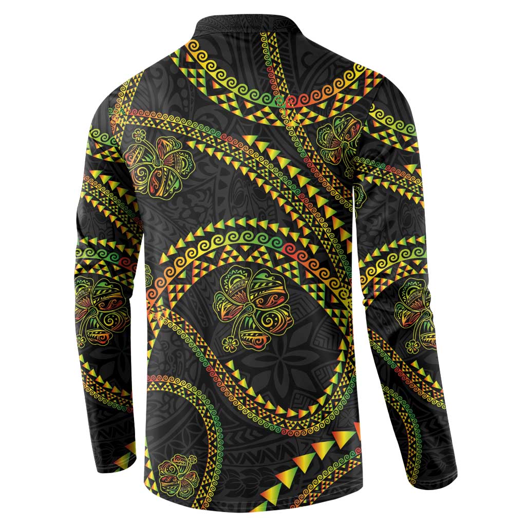 Hawaiian Kakau Art and Hisbiscus Tattoo Button Sweatshirt Tribal Pattern-Reggae Style - Polynesian Pride