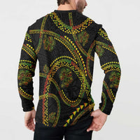 Hawaiian Kakau Art and Hisbiscus Tattoo Button Sweatshirt Tribal Pattern-Reggae Style - Polynesian Pride