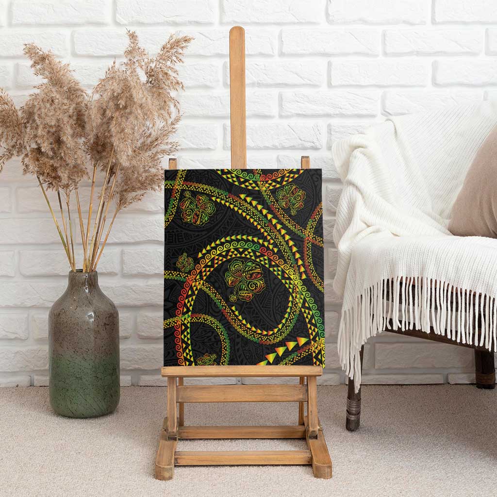 Hawaiian Kakau Art and Hisbiscus Tattoo Canvas Wall Art Tribal Pattern-Reggae Style - Polynesian Pride