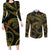 Hawaiian Kakau Art and Hisbiscus Tattoo Couples Matching Long Sleeve Bodycon Dress and Long Sleeve Button Shirt Tribal Pattern-Reggae Style - Polynesian Pride