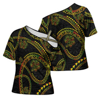 Hawaiian Kakau Art and Hisbiscus Tattoo Cross Shoulder Shirt Tribal Pattern-Reggae Style - Polynesian Pride