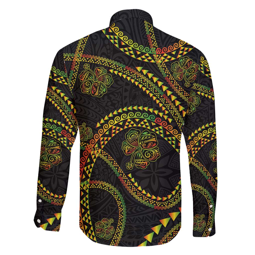 Hawaiian Kakau Art and Hisbiscus Tattoo Family Matching Long Sleeve Bodycon Dress and Hawaiian Shirt Tribal Pattern-Reggae Style - Polynesian Pride
