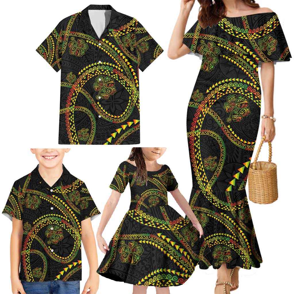 Hawaiian Kakau Art and Hisbiscus Tattoo Family Matching Mermaid Dress and Hawaiian Shirt Tribal Pattern-Reggae Style - Polynesian Pride