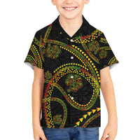 Hawaiian Kakau Art and Hisbiscus Tattoo Family Matching Off The Shoulder Long Sleeve Dress and Hawaiian Shirt Tribal Pattern-Reggae Style - Polynesian Pride