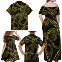 Hawaiian Kakau Art and Hisbiscus Tattoo Family Matching Off Shoulder Maxi Dress and Hawaiian Shirt Tribal Pattern-Reggae Style - Polynesian Pride
