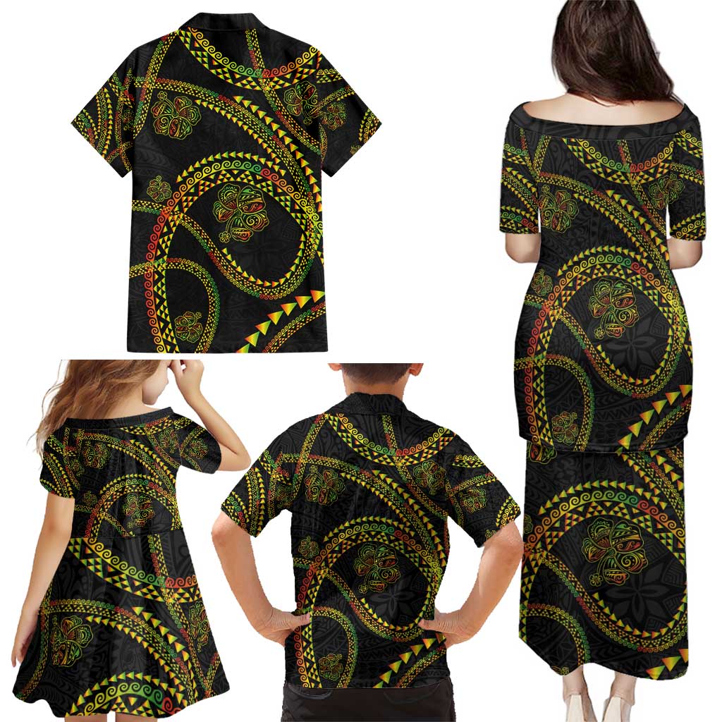 Hawaiian Kakau Art and Hisbiscus Tattoo Family Matching Puletasi and Hawaiian Shirt Tribal Pattern-Reggae Style - Polynesian Pride