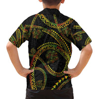 Hawaiian Kakau Art and Hisbiscus Tattoo Family Matching Summer Maxi Dress and Hawaiian Shirt Tribal Pattern-Reggae Style - Polynesian Pride