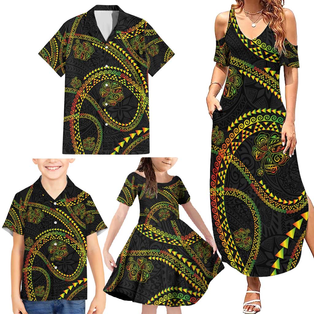 Hawaiian Kakau Art and Hisbiscus Tattoo Family Matching Summer Maxi Dress and Hawaiian Shirt Tribal Pattern-Reggae Style - Polynesian Pride