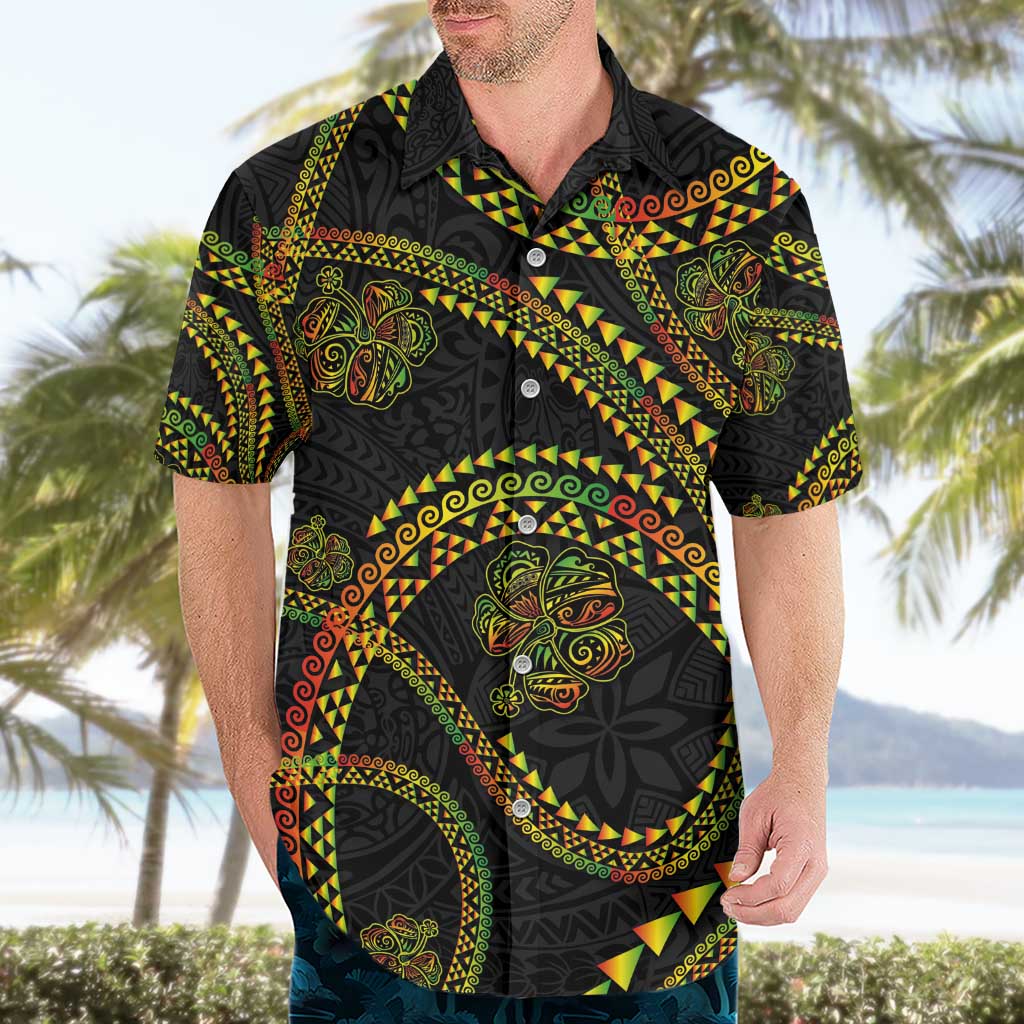 Hawaiian Kakau Art and Hisbiscus Tattoo Hawaiian Shirt Tribal Pattern-Reggae Style - Polynesian Pride