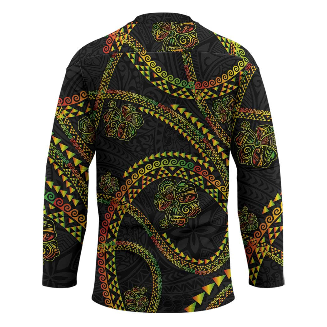 Hawaiian Kakau Art and Hisbiscus Tattoo Hockey Jersey Tribal Pattern-Reggae Style - Polynesian Pride