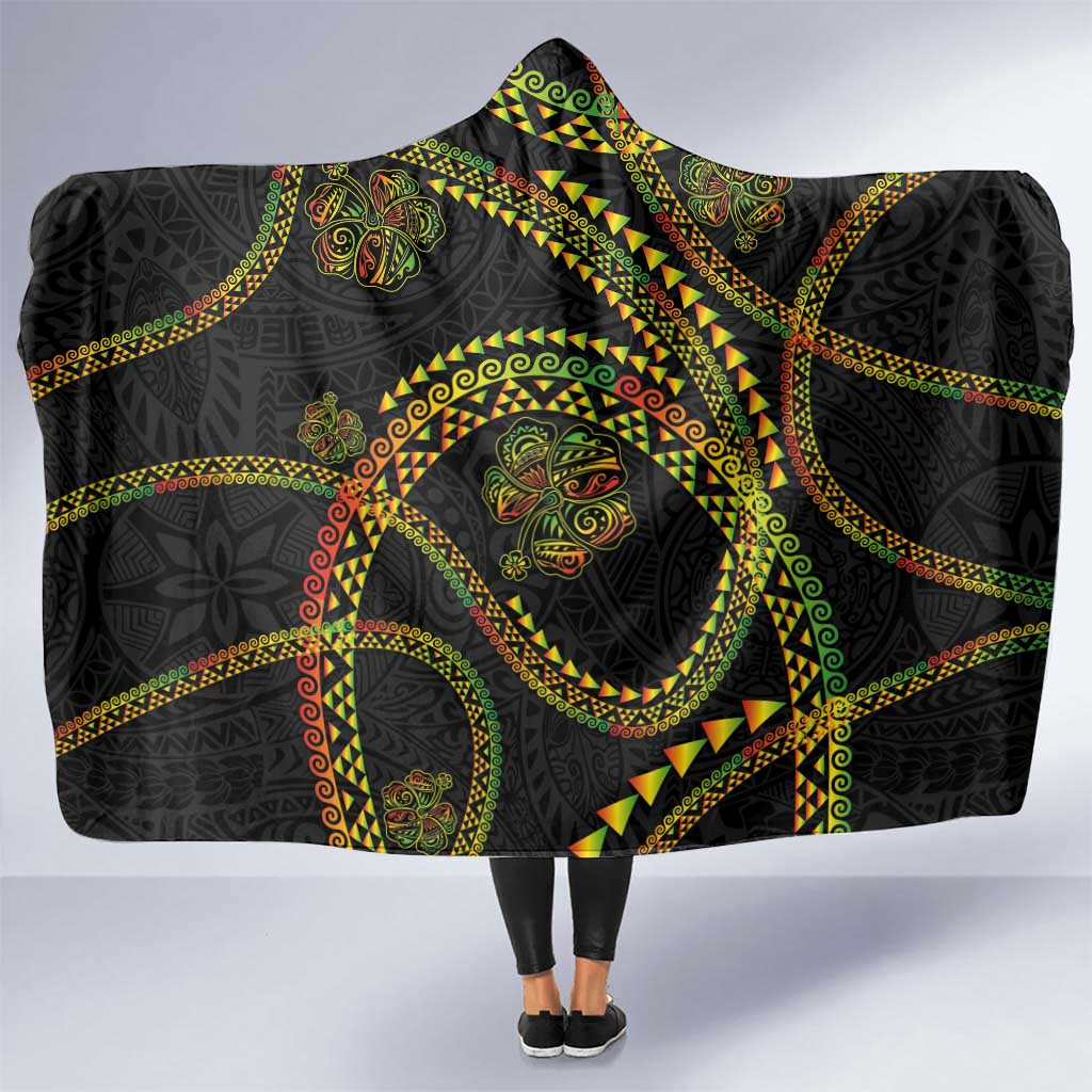 Hawaiian Kakau Art and Hisbiscus Tattoo Hooded Blanket Tribal Pattern-Reggae Style - Polynesian Pride