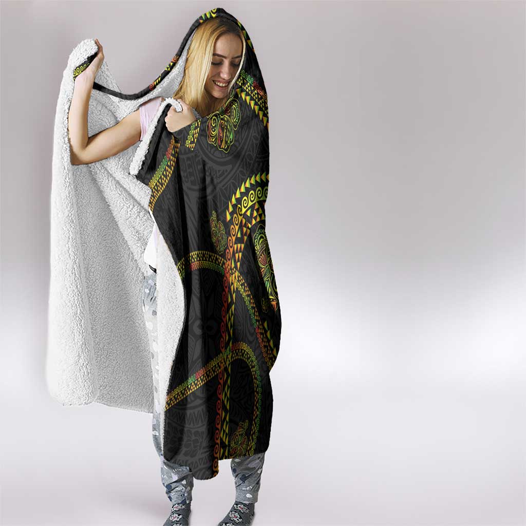 Hawaiian Kakau Art and Hisbiscus Tattoo Hooded Blanket Tribal Pattern-Reggae Style - Polynesian Pride
