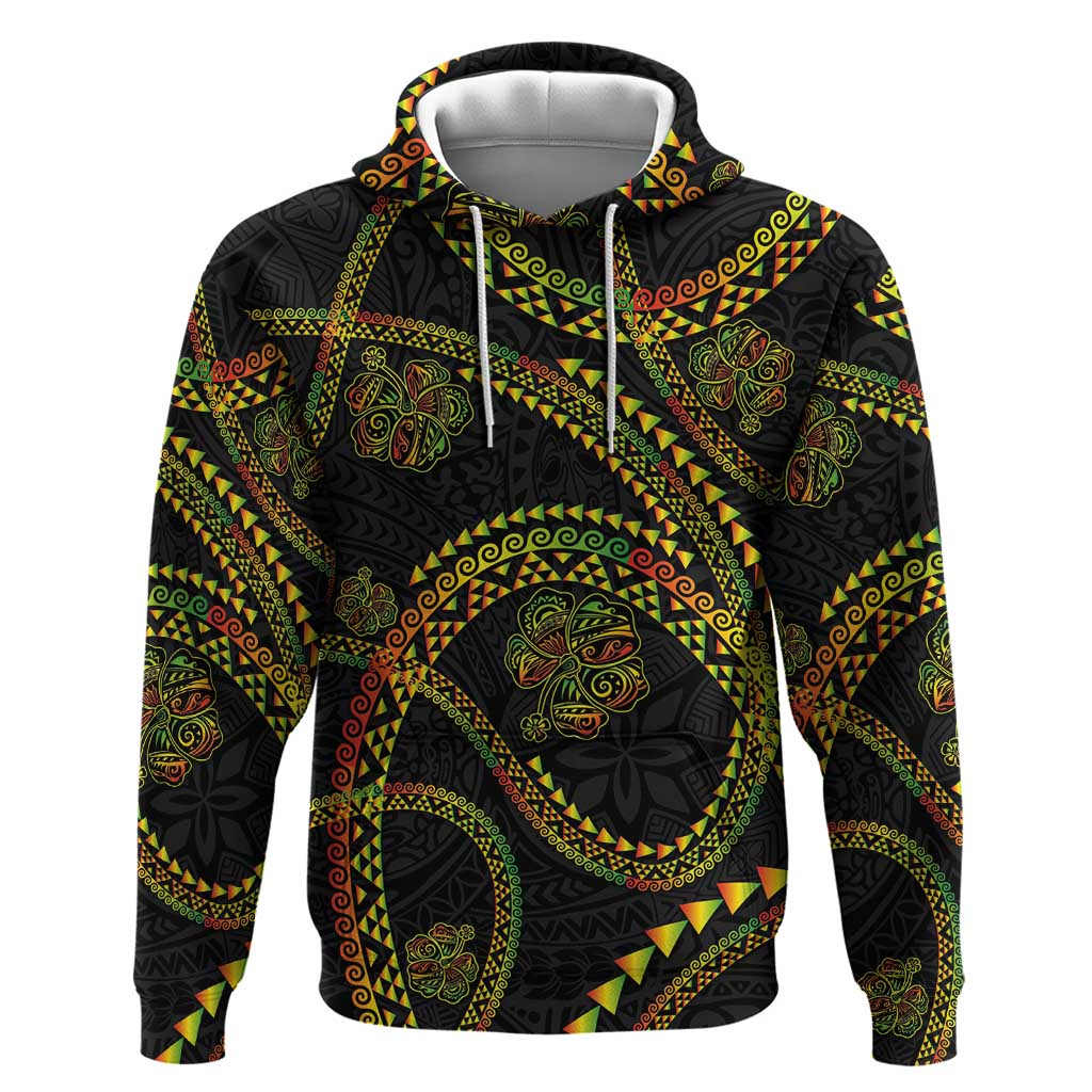 Hawaiian Kakau Art and Hisbiscus Tattoo Hoodie Tribal Pattern-Reggae Style - Polynesian Pride