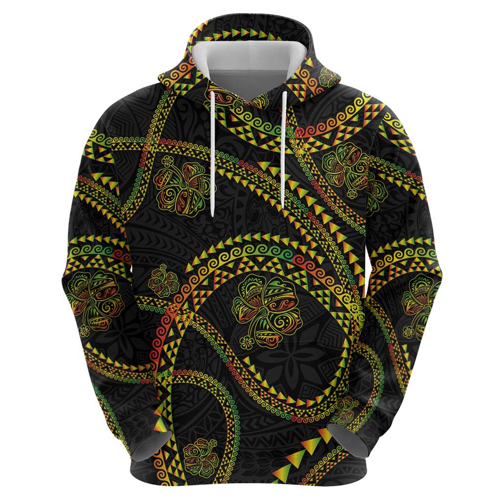 Hawaiian Kakau Art and Hisbiscus Tattoo Hoodie Tribal Pattern-Reggae Style - Polynesian Pride