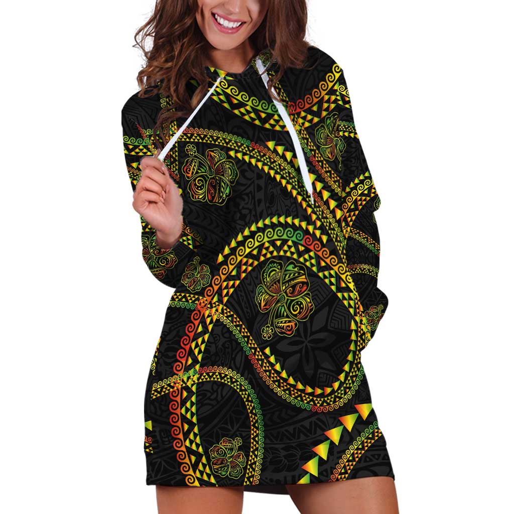 Hawaiian Kakau Art and Hisbiscus Tattoo Hoodie Dress Tribal Pattern-Reggae Style - Polynesian Pride