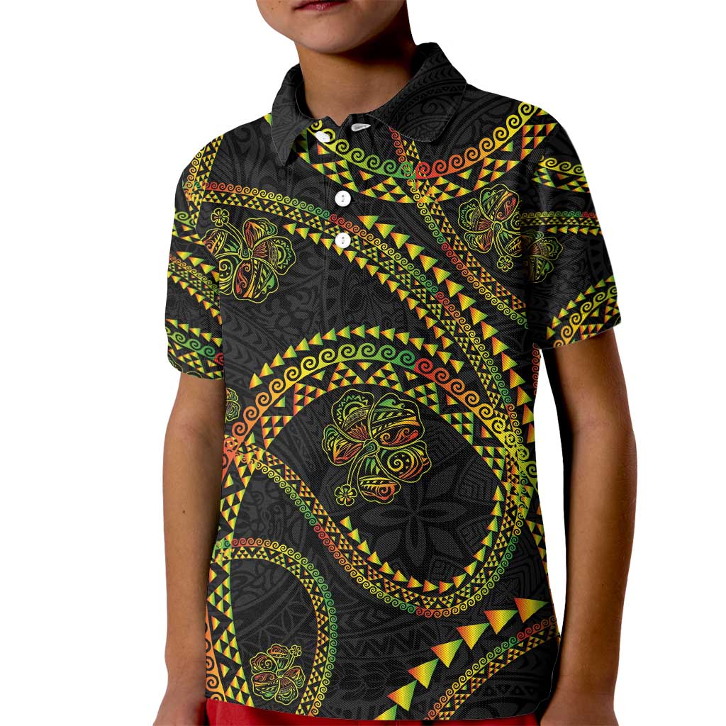 Hawaiian Kakau Art and Hisbiscus Tattoo Kid Polo Shirt Tribal Pattern-Reggae Style - Polynesian Pride