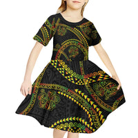 Hawaiian Kakau Art and Hisbiscus Tattoo Kid Short Sleeve Dress Tribal Pattern-Reggae Style - Polynesian Pride